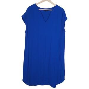 Madewell Womens Dress Medium Cobalt Blue V Neck Cap Sleeve Pullover Minimalist